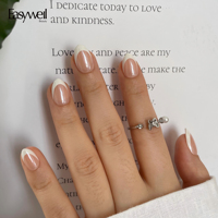 Easywell Nouveau Kit de 32 faux ongles en gel à presser, forme amande, style français, en acrylique souple, de luxe, réutilisables, pour filles
