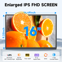 Layar Ekstensi Laptop Terbaru 16" FHD 1200P IPS Monitor Portabel 360 ° Monitor Ganda Portabel yang Dapat Diputar dan Dilepas untuk Laptop