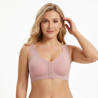 Soutiens-gorge sans fil en soie glacée sans couture pour femmes, à fermeture avant, 4 couleurs, 6 rangées, bord ondulé sans trace, col en V, pour usage quotidien