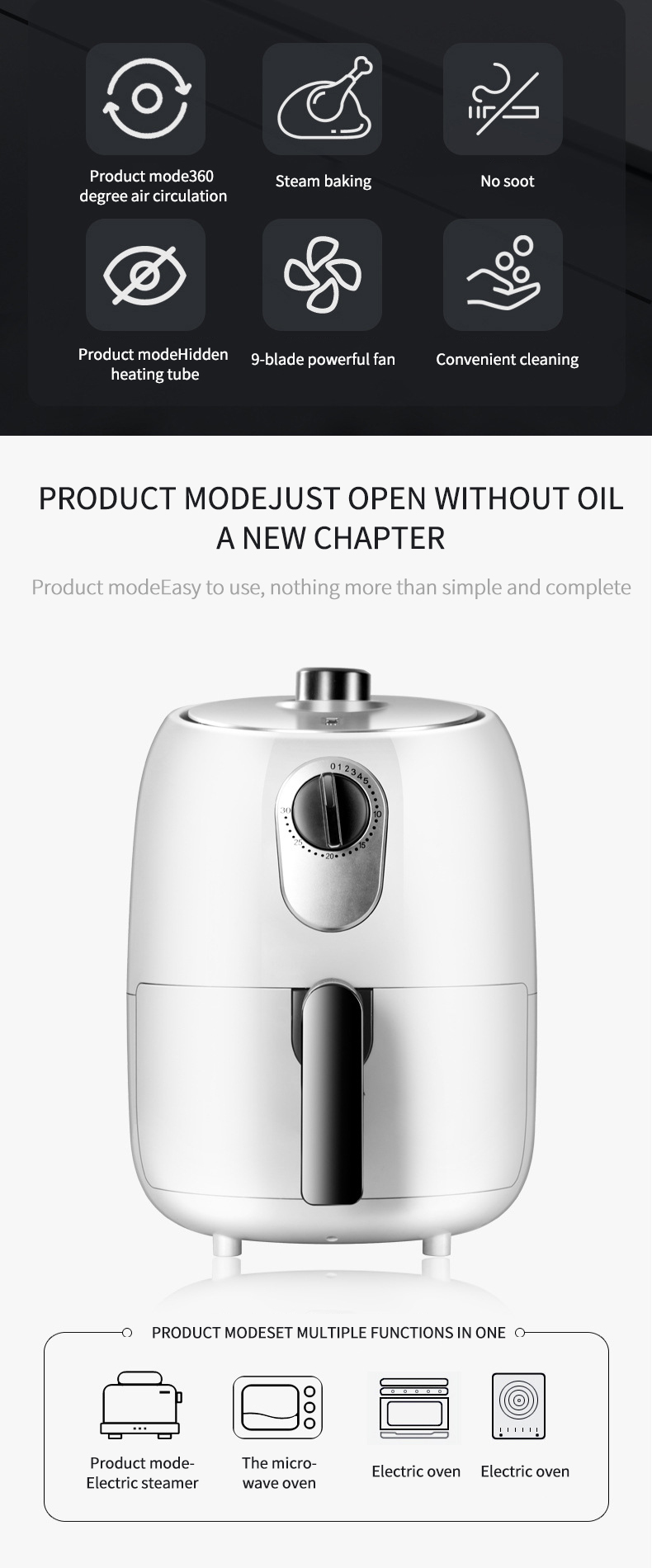 Intelligent Air Fryer Oil-free Smokeless Household Kitchen Air Oven Small Capacity DIY Chicken Wing Fryer Factory OEM