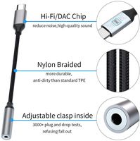 DAC alta calidad USB C a 3,5mm adaptador de auriculares AUX tipo C Jack auricular Cable de Audio