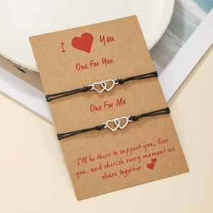 Heart-Shaped <b>Couple</b> <b>Bracelet</b> Alloy Adjustable Fashion Jewelry For Valentine's Day Unisex Gift Set - Product Image 1