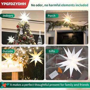 QF Paquete de 5 Luces Decorativas Navideñas de Estrella Morava de 23 Pulgadas para Exteriores, Funcionan con Pilas, Control Remoto, Colgantes - Product Image 3