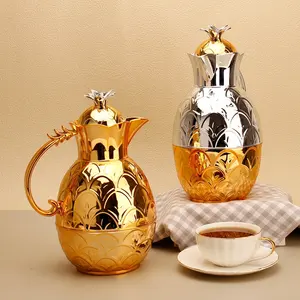 WUJO 0.6l 1l pineapple shape golden coffee pot vacuum flask thermal jug with glass liner for arabic saudi dubai market