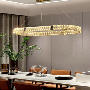 Lustres de luxe pour salon à LED avec anneau en cristal et pendentif en verre doré avec télécommande - Product Image 6