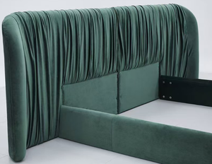 Lit rembourré de style français haut de gamme avec grand tête-de-lit en tissu velours doux et housse lavable pour chambre à coucher - Product Image 4