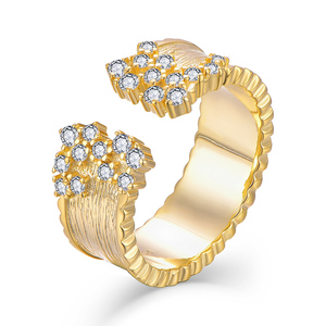 Trendy fine jewelry 925 sterling silver flower 18 kara anello aperto placcato oro con zircone due lati - Product Image 1