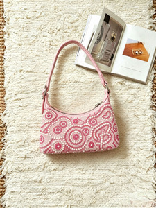 <span class=keywords><strong>Borsa</strong></span> Hobo Estetica <span class=keywords><strong>Rosa</strong></span> con Perline e Motivo Floreale, Stile Y2K, <span class=keywords><strong>Borsa</strong></span> a Spalla per Ragazze con Decorazioni Paisley e Perle - Product Image 2