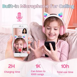 <strong>Cute</strong> Cat Headphones BT Girls Kids Glowing Wireless <strong>Earphones</strong> With Built-in Mic for Apple Samsung Android Gifts - Product Image 2