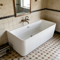 Baignoire carrée moderne autoportante en acrylique, baignoire d'angle, spa intérieur/extérieur pour projets hôteliers