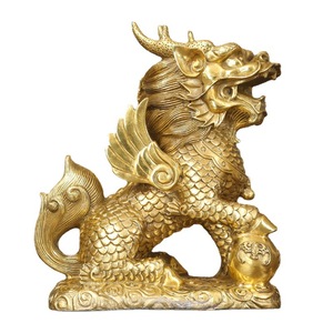 Brass Qilin Ornament Single Piece Feng Shui <b>Desk</b> Decor For Home Office Gift - Product Image 4