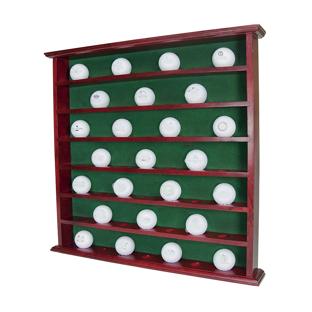 Newデザイン14 × 17 Mahogany現代98% UV Protection Lockable Golf Ball Display Case Cabinet Wall Rack Holder