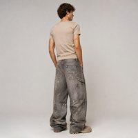 Jeans Baggy Homme Personnalisés OEM ODM en Gros, Peints, Kaki, Ripstop, Coupe Ample, Jambe Large, Style Carpenter, Streetwear, Pantalons Utilitaires pour Hommes