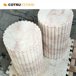 Table ronde en marbre rose crème poli, design tendance 2023, pour restaurant, restauration rapide, café, bistrot - Product Image 2