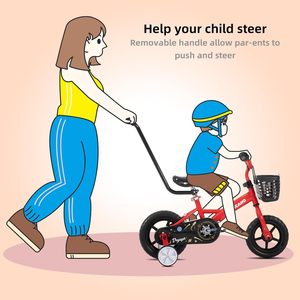 Vélo enfant <span class=keywords><strong>pas</strong></span> <span class=keywords><strong>cher</strong></span> 12 pouces à une vitesse pour garçons et filles de 2 à 4 ans avec roues d'apprentissage, panier amovible et poignée parentale - Product Image 3