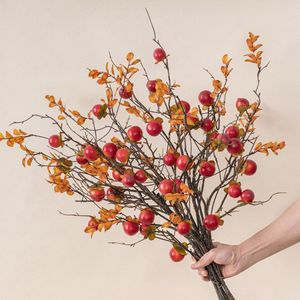 Rama de Fruta Artificial de Caqui Dorado, Color Rojo Anaranjado, Plástico, Decoración para Bodas, Manualidades, 9 Cabezas, Tamaño Pequeño - Product Image 1