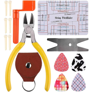 <span class=keywords><strong>Kit</strong></span> de Herramientas de Reparación y <span class=keywords><strong>Mantenimiento</strong></span> de <span class=keywords><strong>Guitarra</strong></span> Eléctrica de 45 Piezas con Bolsa de Transporte, Regla de Acción de Cuerdas, Lima de Luthier, Clavijas de Puente - Acero Metálico Duradero - Product Image 5