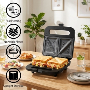 Machine à sandwichs électrique, plaques antiadhésives 1000W, noire, idéale pour les sandwichs grillés, les tuna melts, les omelettes, les toast français, le petit-déjeuner - Product Image 5