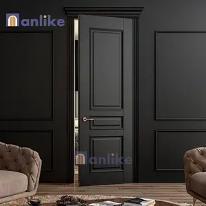 Anlike Hotel Internal Living Room Slab French Veneer Black Panel Interior Modern Solid Teak Wood Double Door Price