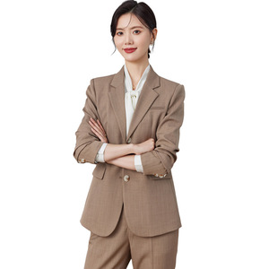 Women's Cream Suit Set Full Sleeve Polyester Worsted Anti-Wrinkle Formal Business Attire Autumn Season - Product Image 5