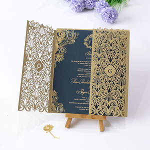 Cartes en <span class=keywords><strong>papier</strong></span> découpées au <span class=keywords><strong>laser</strong></span> avec accessoires en forme de feuille, matériau pailleté, cartes d'invitation de mariage, cartes-cadeaux d'anniversaire - Product Image 1