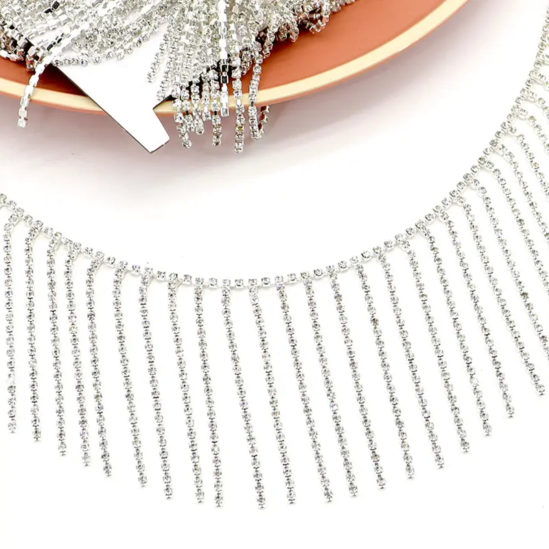 Rhinestone püskül zincir şerit elmas gelin Trim Fringe kristal aplike dikiş zanaat düğün kolye Diy dekorasyon için