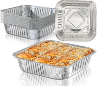 Barquettes en aluminium argenté de qualité alimentaire, forme carrée 6x6, robustes et recyclables, avec couvercles en papier, pour pain, desserts et plats cuits au four