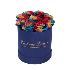 New Cylinder Box Custom Elegant Blue Green Black White Rose Flower Packaging Gift Round Flower Box