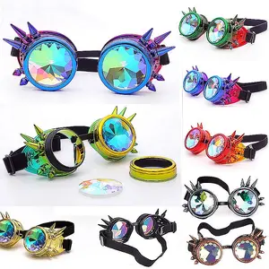 Gros Hommes Femmes Rivet Steampunk Lunettes Cosplay Cristal Lentilles Kaléidoscope Arc-En-Lunettes