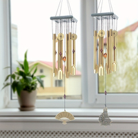Carillon éolien à huit tubes de couleur bronze pendentif de maison en métal en bois créatif Design Art déco carillon éolien en aluminium fabriqué à la main
