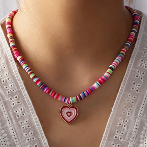Collar Bohemio con Colgante de Corazón de Arcilla Polimérica Arcoíris, Cadena para Clavícula, Joyería de Moda para Fiestas - Product Image 1