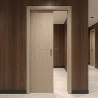 Pintu Geser Interior Veneer Kayu Alami Tersembunyi di Dinding, Finishing Oak Walnut, Panel Kustom, Rel Soft Close
