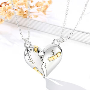 कस्टम चुंबकीय आकर्षण दो सेट हार काले + सफेद युगल Splicing प्यार सबसे अच्छा दोस्त हार दिल टूट हार - Product Image 4