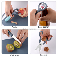 Accessoires de cuisine en acier inoxydable, 4 pièces, outils de cuisine, couteau à éplucher, éplucheur, ciseaux avec support de rangement