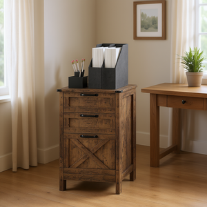 Armoire de classement verticale rustique marron à 3 tiroirs en bois style ferme pour documents A4 - Product Image 2