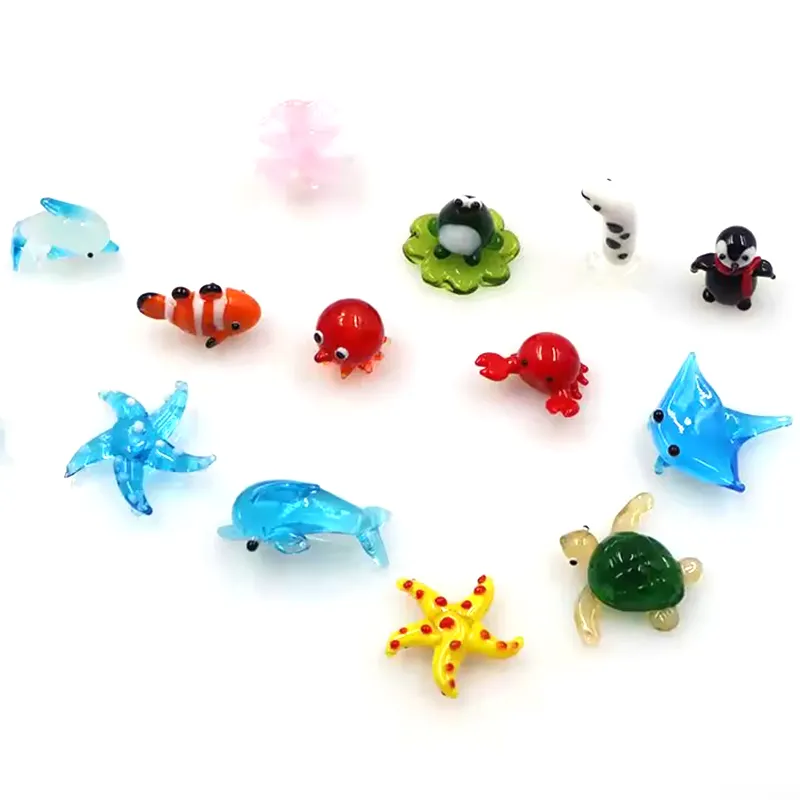 Gemischte kleine handgemachte Murano Lampwork Miniatur Glas Ozean Meer Tierfiguren Großhandel