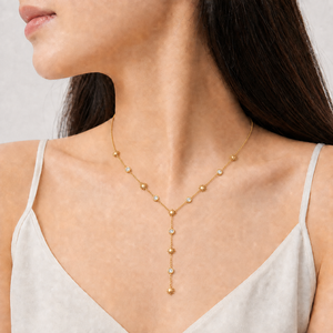 Collier Y Sunburst Station en acier inoxydable avec zircone, plaqué or 14 carats sous vide, chaîne réglable - Product Image 5