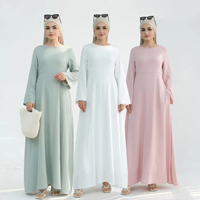 2025 vente en gros été printemps Ramadan Eid vêtements islamiques modeste dubaï élégant lin coton Robe femmes musulmanes Robe Abaya