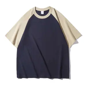 Twee Kleuren Block Raglan Mouw Oversized T-Shirt Aan Te Passen Tags Zacht Katoen Drop Shoulder Heren T-Shirt