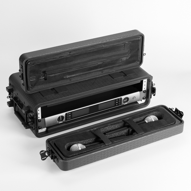 260 Medium-depth 2U Large Capacity Buckle Closure Microphone Aviation Case PE Plastic Digital Power Amplifier Wireless Receiver