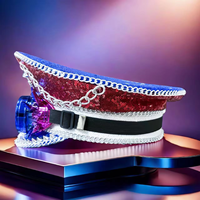 Casquettes de fête en gros 3 MOQ, rouge, blanc, bleu, à sequins, style capitaine, avec lunettes steampunk et pointes pentagramme, pour le 4 juillet, festivals, plage et fêtes en extérieur