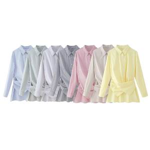 Chemisier rayé décontracté à manches longues et col décoratif à nouer pour femme – Tendance - Product Image 1