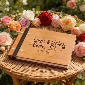 <b>Personalised</b> Wooden <b>Guest</b> <b>Book</b> for <b>Wedding</b>, Custom Photo Album for Couples, Anniversary Scrapbook, <b>Wedding</b> Keepsake Gifts - Product Image 1