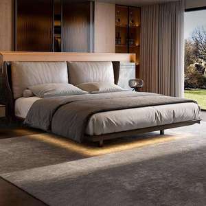 <span class=keywords><strong>Lit</strong></span> double flottant <span class=keywords><strong>au</strong></span> design italien moderne et minimaliste, en cuir souple, <span class=keywords><strong>avec</strong></span> cadre en bois, éclairage LED, écologique, durable et confortable pour chambre principale - Product Image 5
