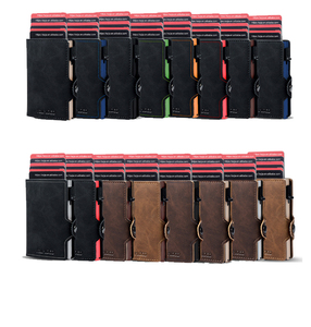 Portefeuille personnalisé par le <span class=keywords><strong>fabricant</strong></span>, en cuir végétalien, minimaliste, à double pliage, avec système pop-up, protection RFID, <span class=keywords><strong>porte</strong></span>-cartes intelligent coulissant - Product Image 2