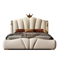 Lit double moderne simple en cuir et bois de luxe léger de Chine, cadre en bois, lit à tête de lit, chambre principale, grand rangement, lit à coussin haut de gamme