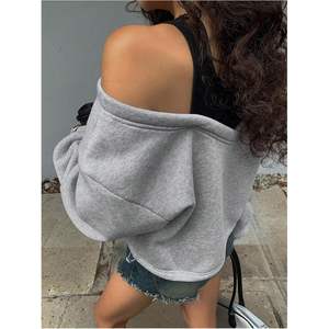 Sudadera Personalizada para Mujer con Hombros Descubiertos, Manga Larga Asimétrica, Gráfico de Letras, Estilo Casual Urbano - Product Image 5