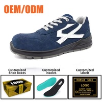 Sepatu Keselamatan Kerja Pria Tiger Master CE S1P, Pelindung Jari Kaki Fiberglass, Anti Tusuk, Anti-statis, Kulit Suede Biru, Sol PU Anti-selip