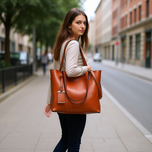 Sac fourre-tout en cuir véritable marron royal personnalisé, taille moyenne, pour usage quotidien, bureau, voyage, shopping - Product Image 2