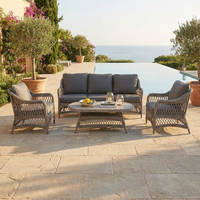 Ensemble de salon de jardin moderne en rotin 4 pièces avec structure en aluminium thermolaqué, tressage double en PE et table en verre trempé